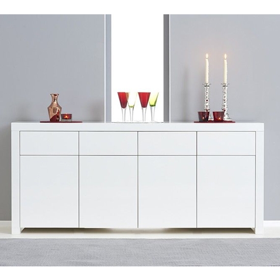 Hereford Wooden 4 Doors 4 Drawers Sideboard In White High Gloss