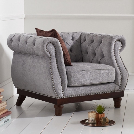 Highgrove Chesterfield Plush Fabric Upholstered Armchair In Grey