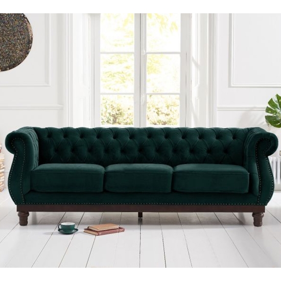 Highgrove Chesterfield Velvet Upholstered 3 Seater Sofa In Green