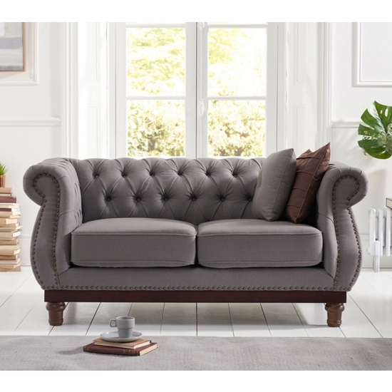 Highgrove Linen Fabric Upholstered 2 Seater Sofa In Grey