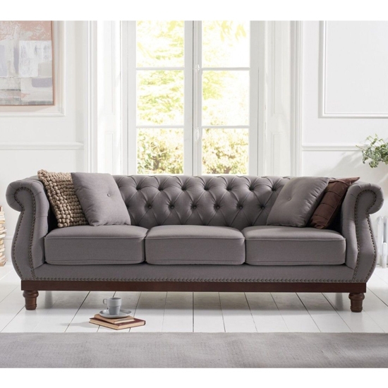 Highgrove Linen Fabric Upholstered 3 Seater Sofa In Grey