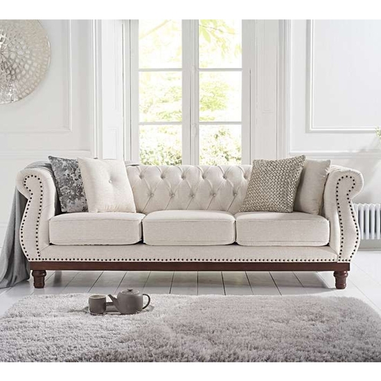 Highgrove Linen Fabric Upholstered 3 Seater Sofa In Ivory