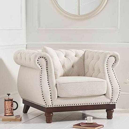 Highgrove Linen Fabric Upholstered Armchair In Ivory
