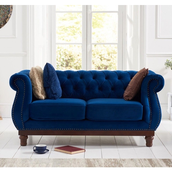 Highgrove Plush Fabric Upholstered 2 Seater Sofa In Blue