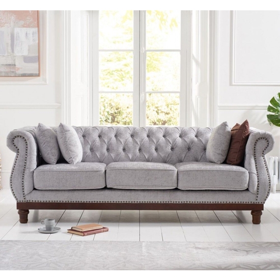 Highgrove Plush Fabric Upholstered Fabric 3 Seater Sofa In Grey