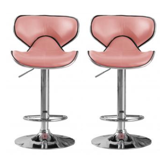 Hillside Pink Faux Leather Bar Stools In Pair With Chrome Base