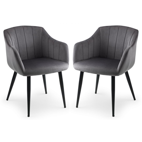Hobart Scalloped Grey Velvet Dining Chairs In Pair