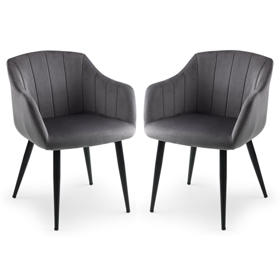 Hobart Scalloped Grey Velvet Dining Chairs In Pair
