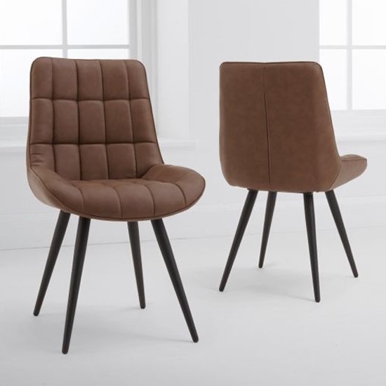 Horacio Brown Faux Leather Dining Chair In Pair With Black Legs