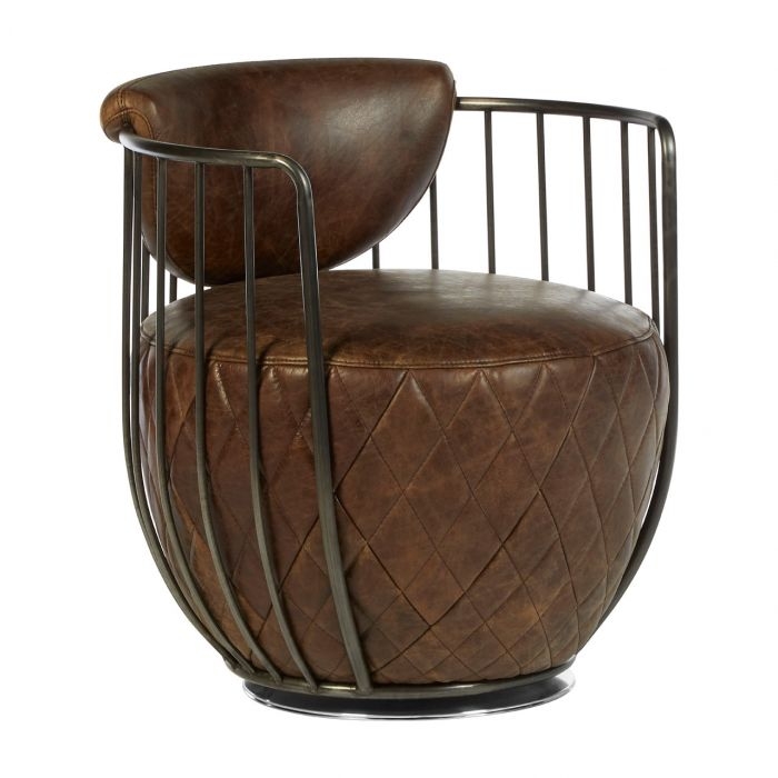 Hoxton Genuine Leather Swivel Chair In Brown