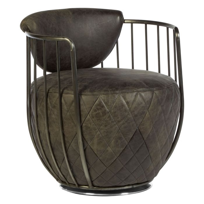 Hoxton Genuine Leather Swivel Chair In Ebony