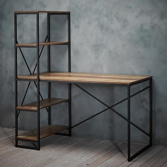 Hoxton Wooden Laptop Desk With Bookshelf In Distressed Oak Effect