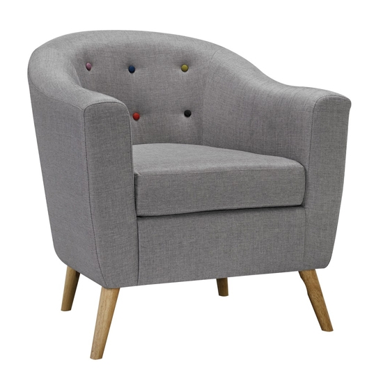 Hudson Buttoned Linen Fabric Armchair In Grey