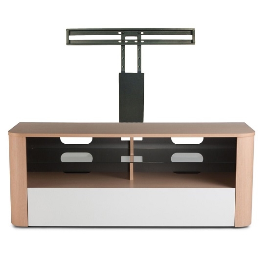 Hugo Wooden Tv Stand In Light Oak And White With Glass Shelf