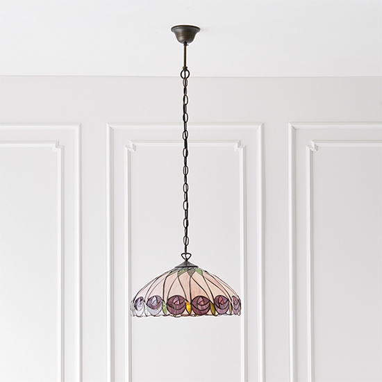 Hutchinson Medium Tiffany Glass Ceiling Pendant Light In Dark Bronze