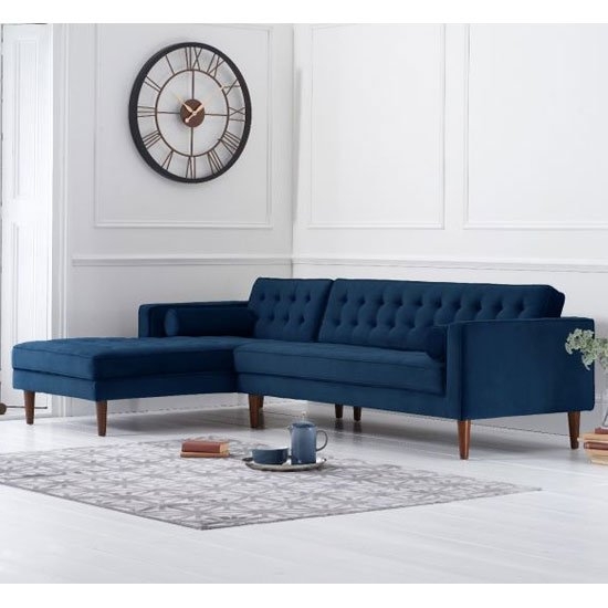 Idriana Left Facing Velvet Upholstered Corner Chaise Sofa In Blue