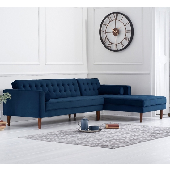 Idriana Right Facing Velvet Upholstered Corner Chaise Sofa In Blue