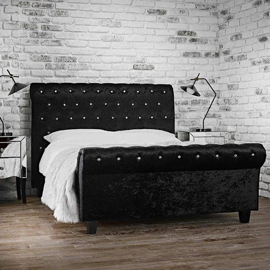 Isabella Velvet Upholstered Double Bed In Black