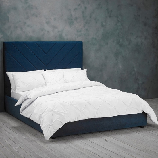 Islington Velvet Upholstered Double Bed In Blue