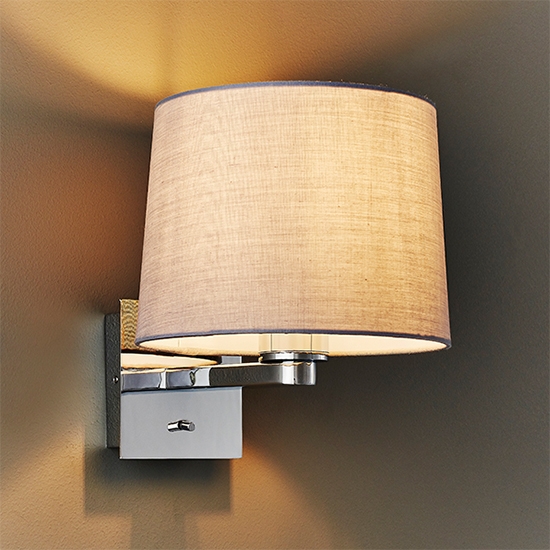 Issac Cool Grey Taper Cylinder Shade Wall Light In Polished Chrome