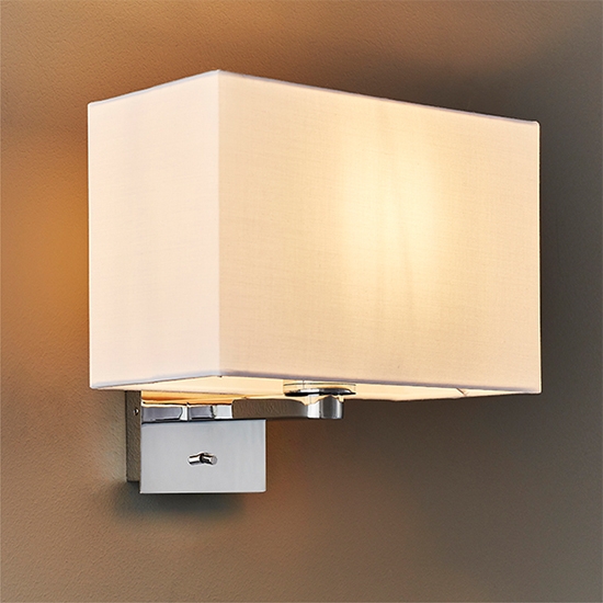 Issac Rectangular Vintage White Shade Wall Light In Polished Chrome