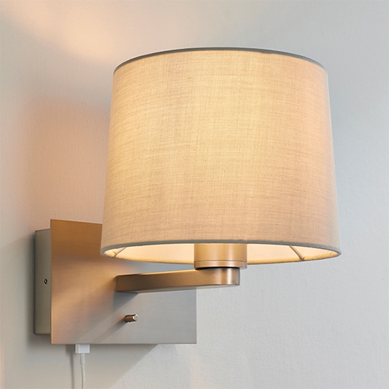 Issac Taupe Fabric Taper Cylinder Shade Wall Light With Usb In Matt Nickel