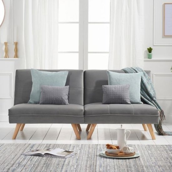 Izzy Velvet Upholstered 3 Seater Fold Down Sofa Bed In Grey