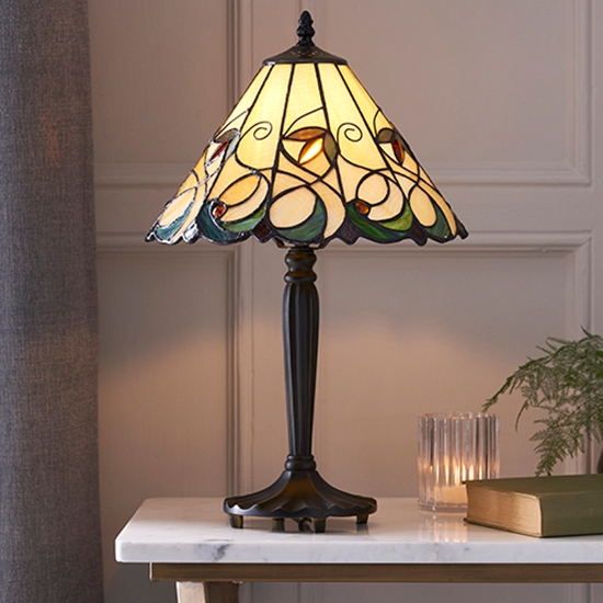 Jamelia Small Tiffany Glass Table Lamp In Dark Bronze