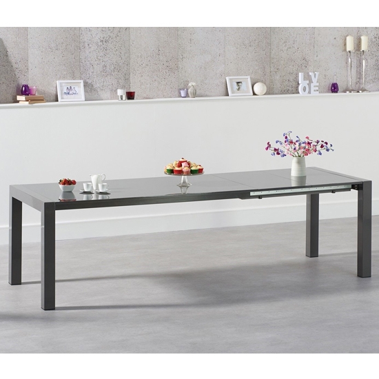 Jamie Extending Wooden Dining Table In Dark Grey High Gloss