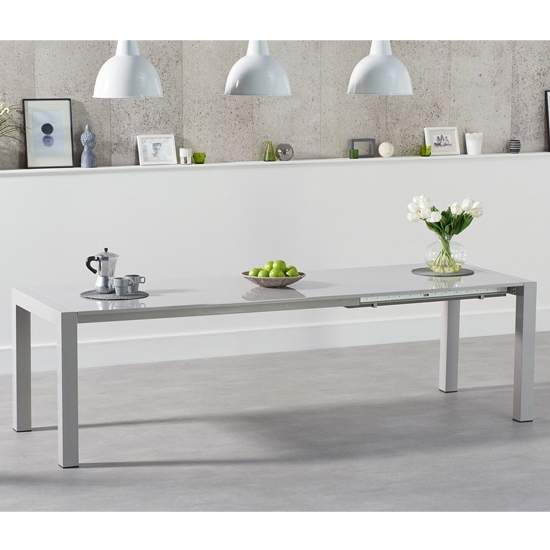 Jamie Extending Wooden Dining Table In Light Grey High Gloss