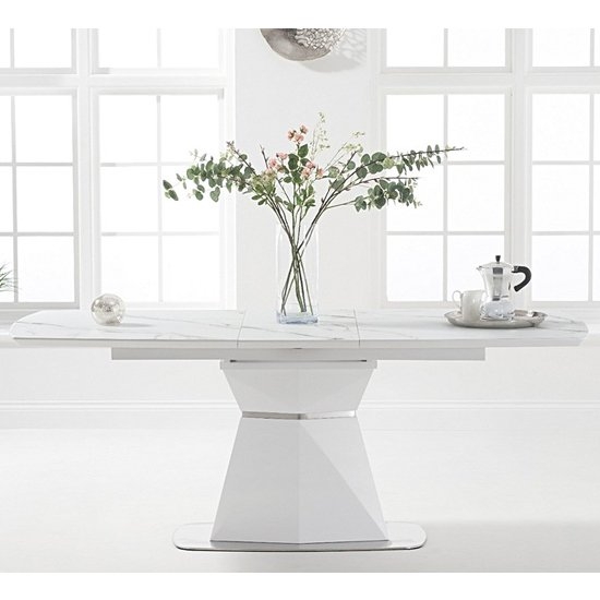 Jayden Extending Marble Dining Table In White