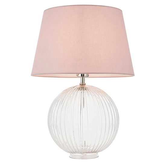 Jemma And Evie Pink Shade Table Lamp With Clear Ribbed Base