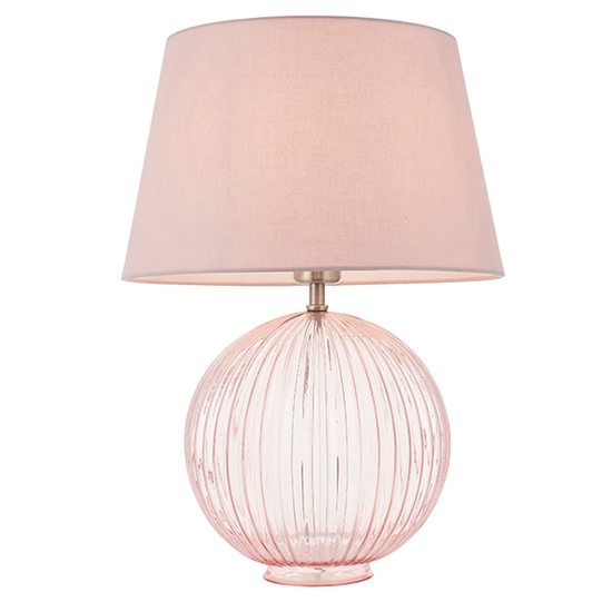 Jemma And Evie Pink Shade Table Lamp With Dusky Pink Ribbed Base