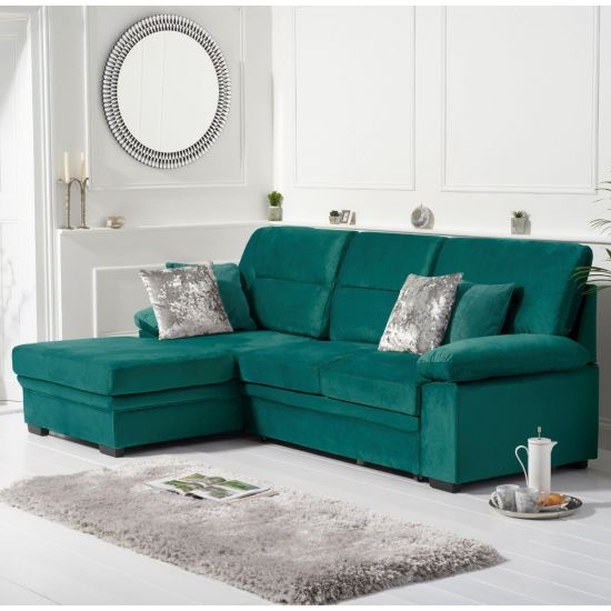 Jennifer Velvet Upholstered Left Hand Facing Corner Sofa Bed In Green
