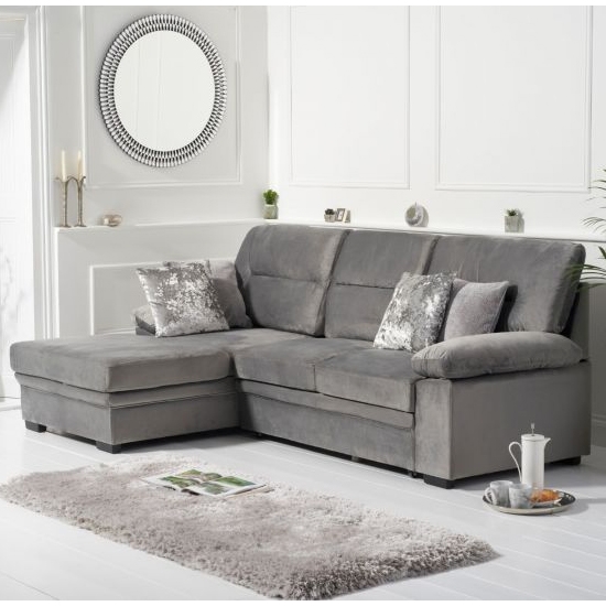 Jennifer Velvet Upholstered Left Hand Facing Corner Sofa Bed In Grey
