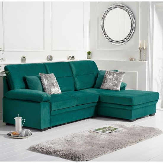Jennifer Velvet Upholstered Right Hand Facing Corner Sofa Bed In Green