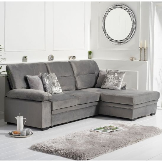 Jennifer Velvet Upholstered Right Hand Facing Corner Sofa Bed In Grey