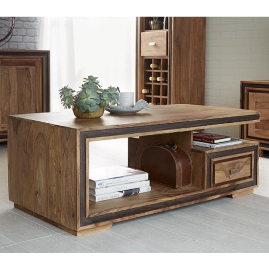 Jodhpur Wooden 1 Drawer Coffee Table In Sheesham