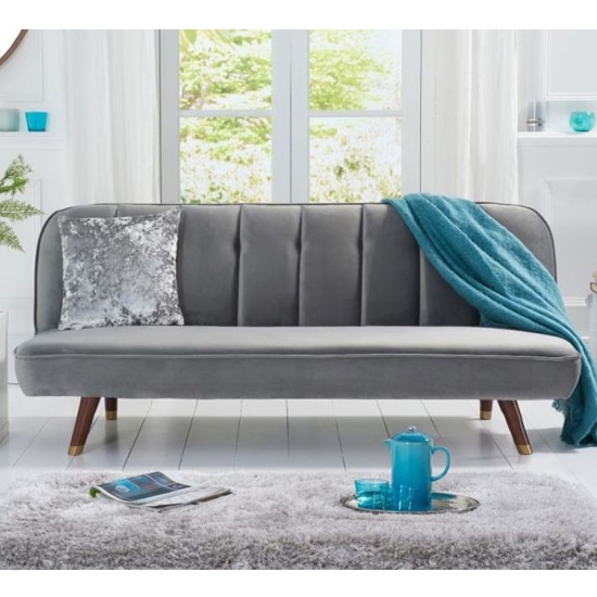Jodie Velvet Upholstered Sofa Bed In Grey