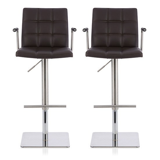 Jonquil Brown Faux Leather Swivel Adjustable Height Bar Stools In Pair