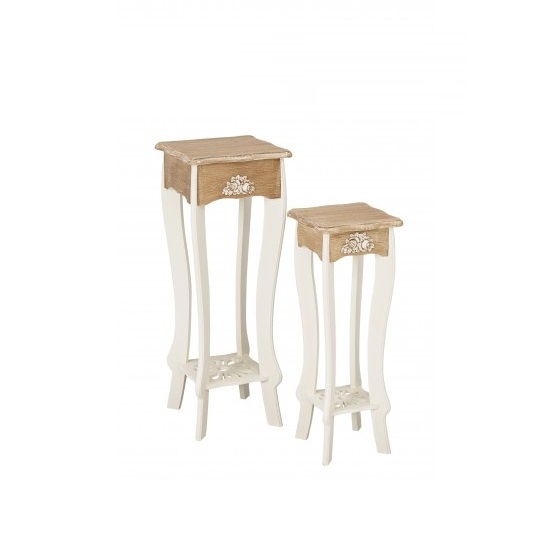 Juliette Set Of 2 Wooden Lamp Tables In Cream And Oak