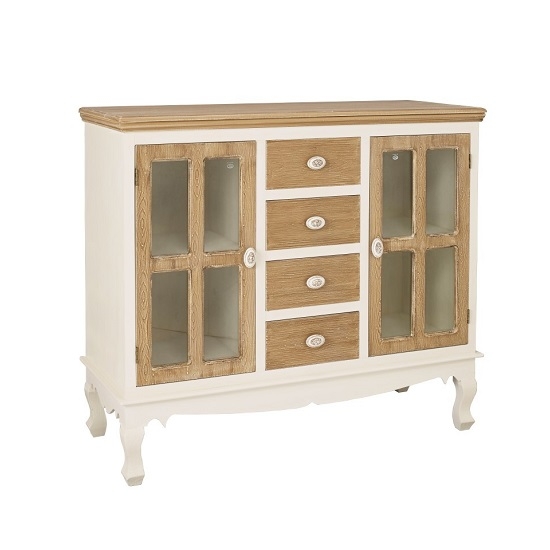 Juliette Wooden Sideboard In Cream And Oak With Glass
