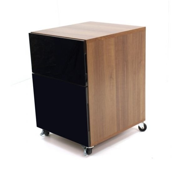 Juo Wooden Office Storage Cabinet In Walnut With High Gloss Black Fronts