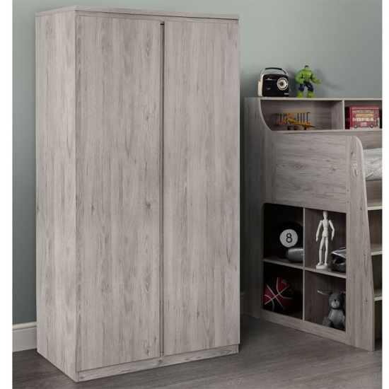 Jupiter Wooden 2 Doors Wardrobe In Grey Oak