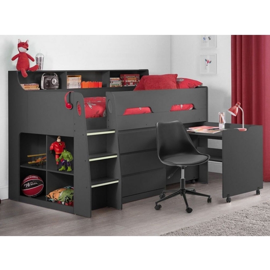 Jupiter Wooden Midsleeper Bunk Bed In Anthracite