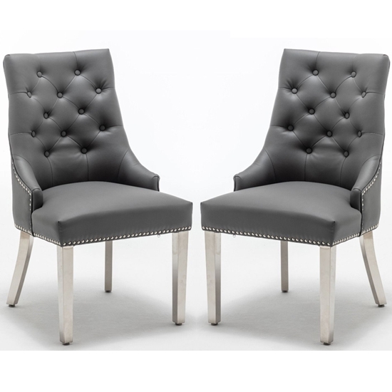 K Edmundson Grey Faux Leather Dining Chairs In Pair