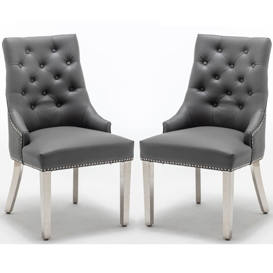 K Edmundson Grey Faux Leather Dining Chairs In Pair