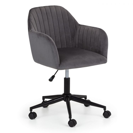 Kahlo Velvet Upholstered Swivel Home And Office Chair In Grey