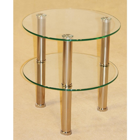 Kansas Round Glass Lamp Table With 2 Shelves And Chrome Legs