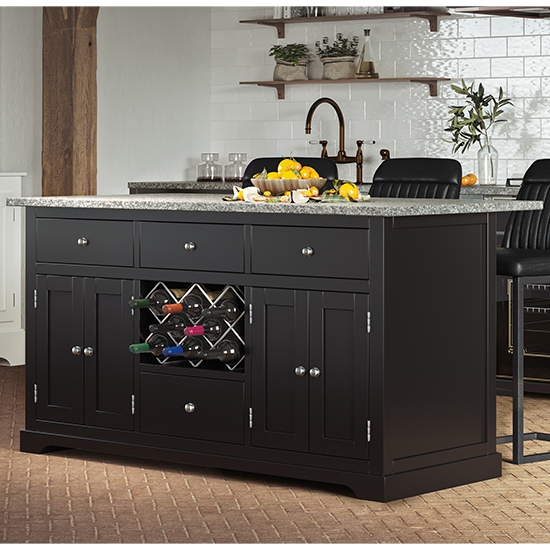 Kearny Wooden Kitchen Island In Black With Grey Granite Worktop